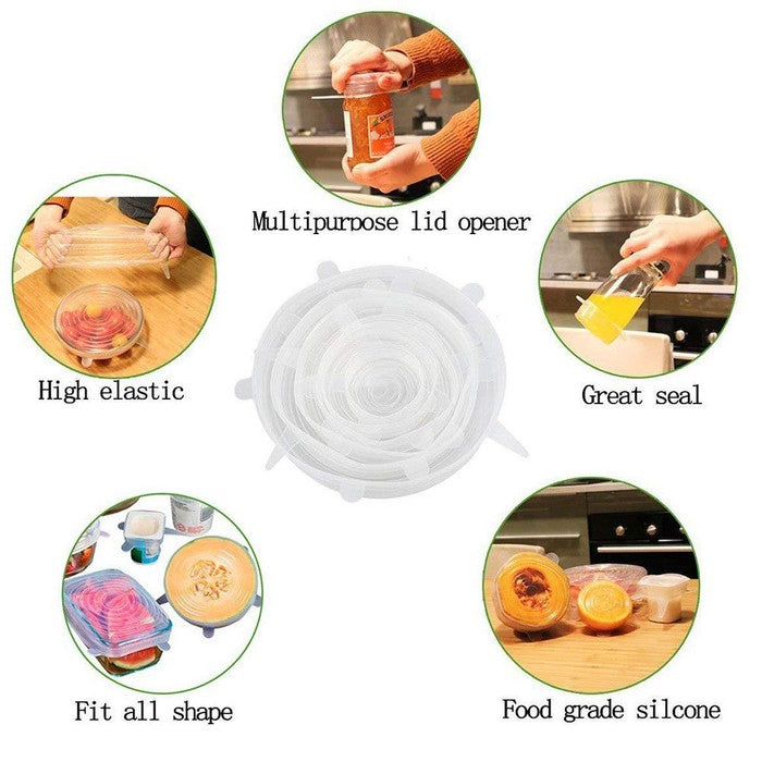 6 Pcs Silicone Stretch Lids Keeping Fresh Seal Reusable Bowl Pot Lid Cover Pan Cooking Kitchen Accessories