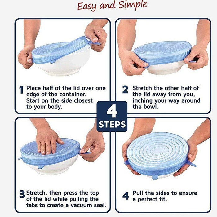 6 Pcs Silicone Stretch Lids Keeping Fresh Seal Reusable Bowl Pot Lid Cover Pan Cooking Kitchen Accessories